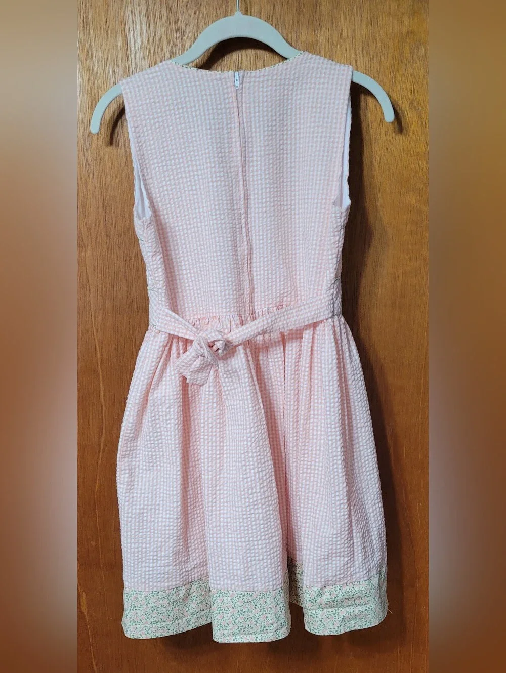 Bonnie Jean Girls Size 16 Peach Stripe Seersucker Ditsy Floral Dress (0962)